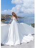 Off Shoulder Beaded White Satin Lace Wedding Dress